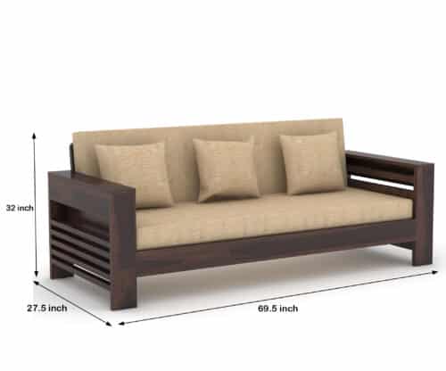 Taskara Solid Wood 3 Seater Wooden Sofa Set For Living Room | Furniture - Image 6