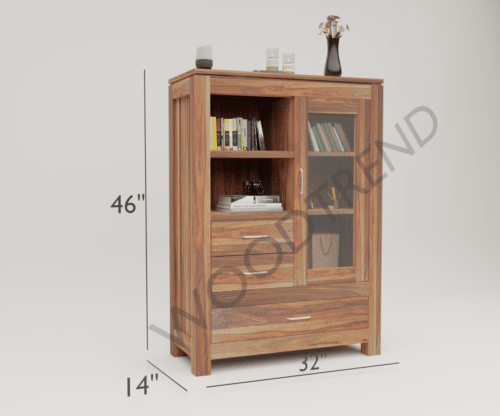 Taskon Wood Bookshelf Cabinet with Glass Door - Image 3