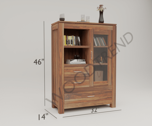 Taskon Wood Bookshelf Cabinet with Glass Door - Image 5