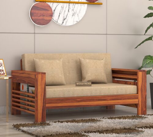 Solid Wood 2 Seater Wooden Sofa Set
