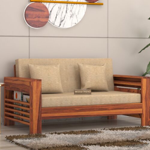 Solid Wood 2 Seater Wooden Sofa Set